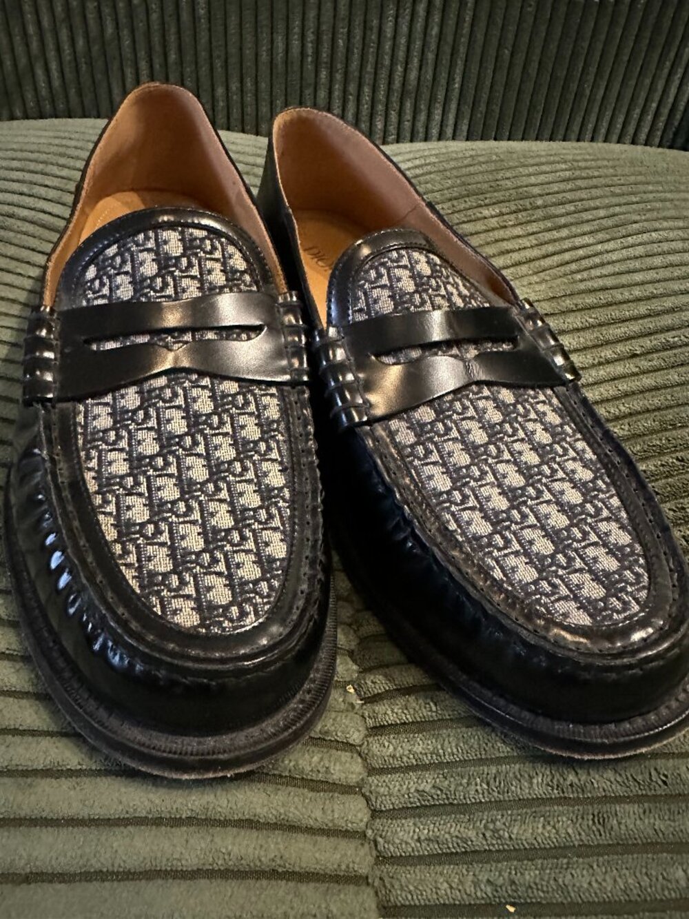 Christian Dior Oblique Jacquard Whipstitch Trim Loafers sz43